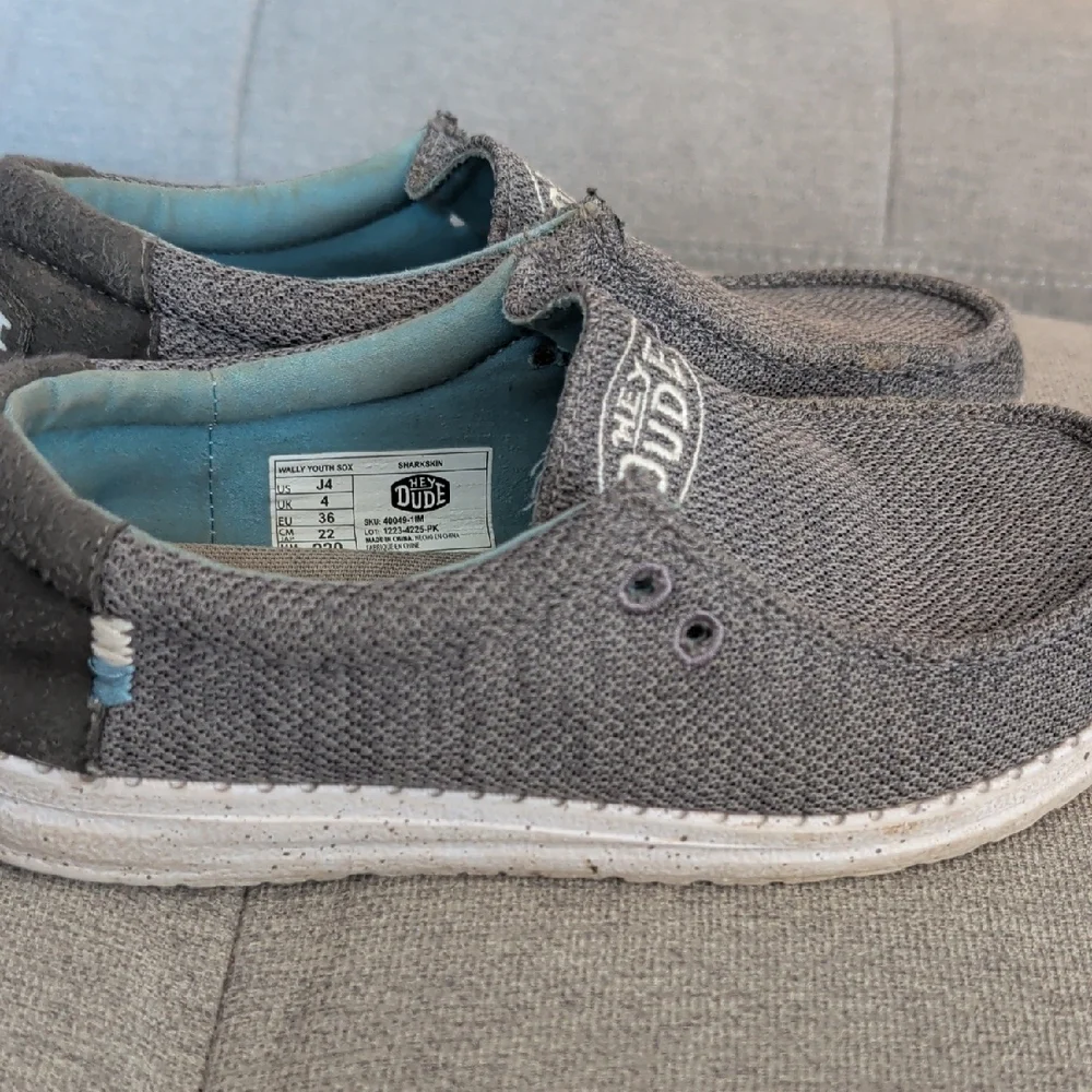 Hey Dude Grey Knit Slip-Ons with Light Blue Lining